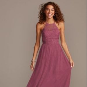 High-Neck Embroidered Soft Net Bridesmaid Dress